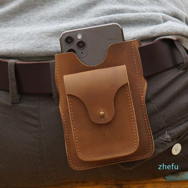 Bolsas al aire libre Cinturón de teléfono móvil para hombres Fanny Running Pocket Cuero Hecho a mano Mujeres Teléfono celular Bolsa de cintura Cubierta Titular de la caja Bolsa colgante