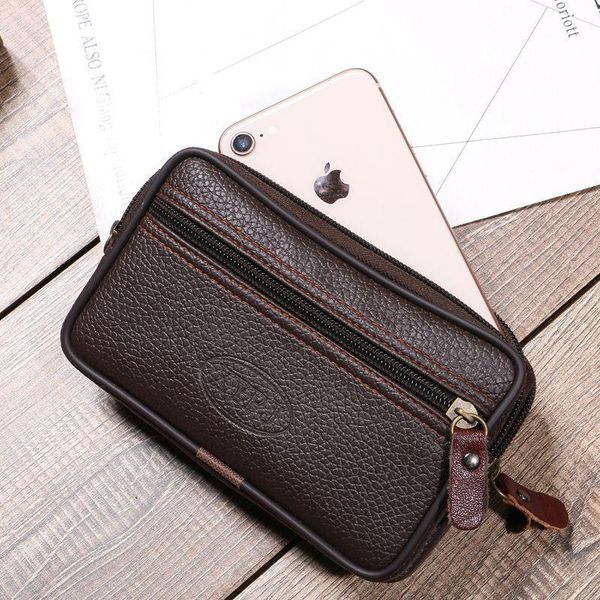 Sacs de plein air hommes Vintage couleur Pure en cuir sac de messager pièce de monnaie téléphone pochette taille vente portefeuille tendance carte Pack sac à main