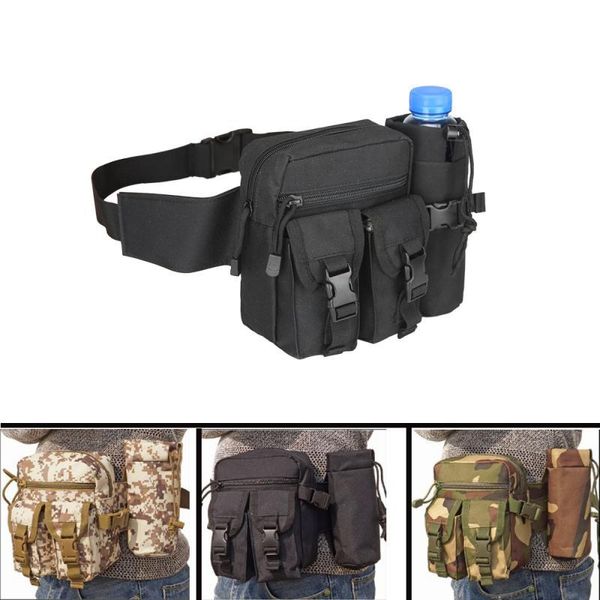 Bolsas al aire libre Hombres Riñonera Paquete táctico Bolsa con soporte para botella de agua Impermeable 800D Nylon Belt Bum # ED