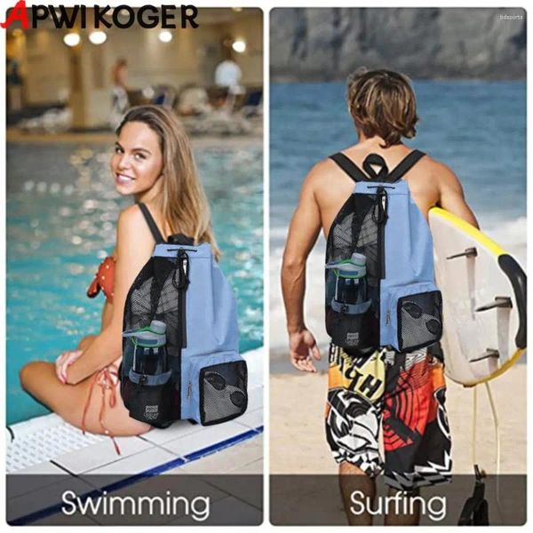 Bolsas al aire libre de malla Mochila Bolsa de natación Bolsa de natación Ligero impermeable Correa ajustable para vacaciones en la playa de la escuela