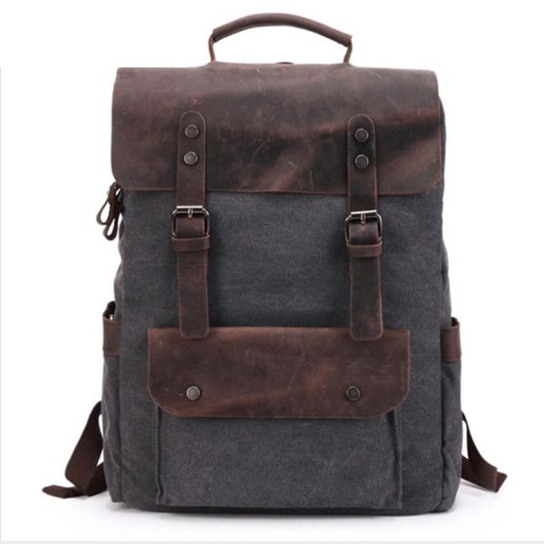 Sacs de plein air Multifonction Étanche Hommes Toile Sac À Dos Vintage En Cuir Ordinateur Sacs À Dos Neutre Mode Sac D'école Portable Voyage Pack