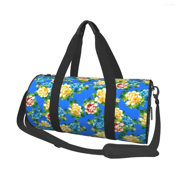 Bolsas al aire libre Big Big Flower Sports Training Blue Gymy Gymy con zapatos Bolsos retro Mujeres Femenino impreso Fitness