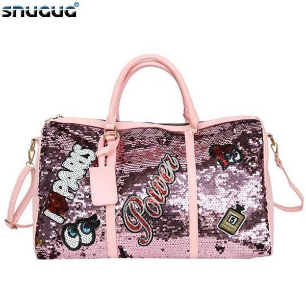 Sacs De Plein Air En Plein Air Rose Femme Sacs De Sport Pour Fitness Sequin Gym Sacs Femmes Formation Yoga Duffle Bag Glitter Bagages Voyage Sac Organisateur T230129