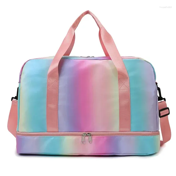 Sacs de plein air Rainbow Gym Sac Fitness Sports Sacs à main Femmes Voyage Épaule Sec Wet Couleur Deffle Tote Week-end Natation avec stockage de chaussures