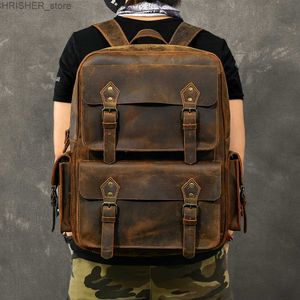 Buitenzakken Vintage Crazy Horse echte lederen rugzak mannen Bagpack Cowhide Wandpakket 17 