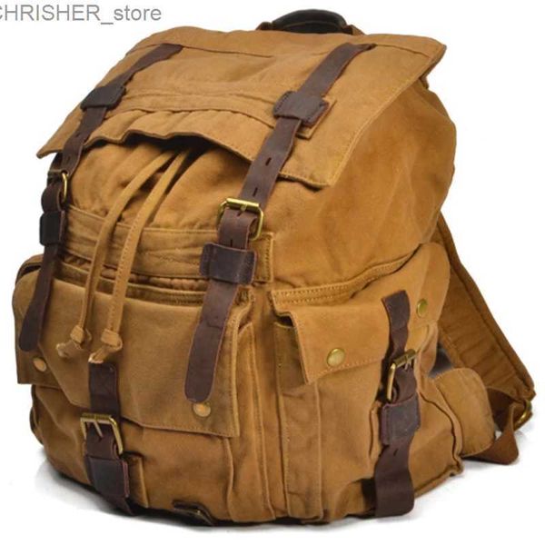 Sacs extérieurs en cuir vintage en cuir militaire de voyage sac à dos masculin