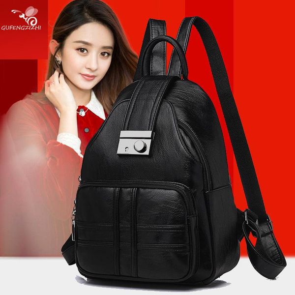 Bolsos al aire libre Mochila para mujer 2023 Bolso de moda coreano Casual Cuero de pu Sra. Viaje antirrobo