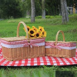 Bolsas al aire libre Cesta de mimbre tejida Picnic Almacenamiento de frutas de pan de pan de comida Caja de flores de desayuno Organizador de la cocina Decoración del hogar Dhbpa