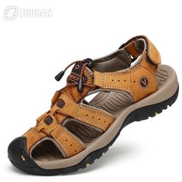 Sandalias de gran tamaño para exteriores, zapatos de cuero genuino para hombres, Sandalias cómodas informales para la playa de verano, Sandalias para hombres, senderismo, Chaussure 220701