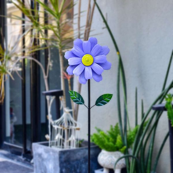 Decoración del jardín de flores azul al aire libre Diseño de la decoración del patio Inserción de tierra Viento al molino de viento de arte de hierro