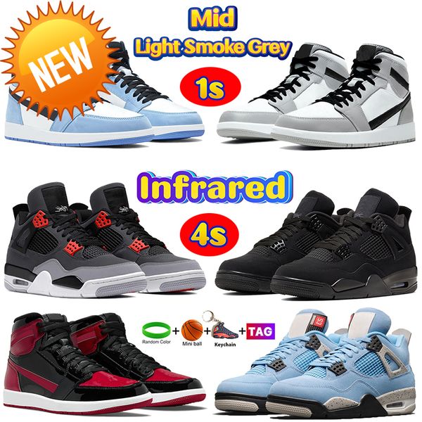 Botas al aire libre 2022 Diseñador 1 4 Zapatos de baloncesto altos Universidad Blue Bred Patent UNC Royal Chicago Toe 1s 4s Mid Light Smoke Grey Infrarrojo Black Cat Red