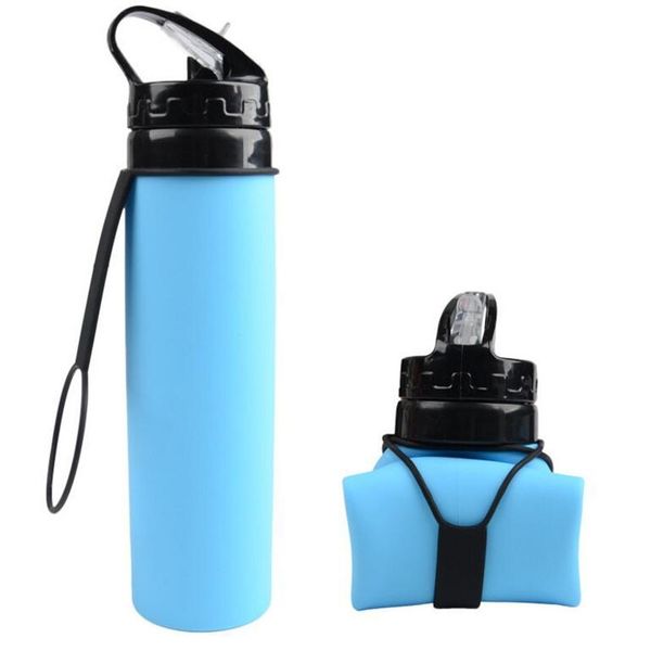 Bouteilles d'extérieur 600ml Eco-Friendly Silicone Travel Sport Bouteilles d'eau pliables flexibles Verres pliables avec bouteille de paille 201128