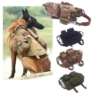 Tactische training Harnassen Honden Vest Kleding Outdoor Camouflage Molle Load Jacket Gear Vest Carrier met zakjes No06-204