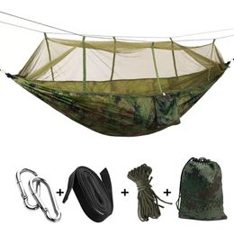 Outdoor camping dubbele parachutestof hangmat met klamboe Digital Camouflage Army Green multicolor wk522