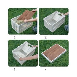 Boîte pliante de Camping en plein air avec couvercle en bois, boîte de rangement de voiture, conteneur organisateur de nourriture pour la maison, boîte de rangement de grande capacité