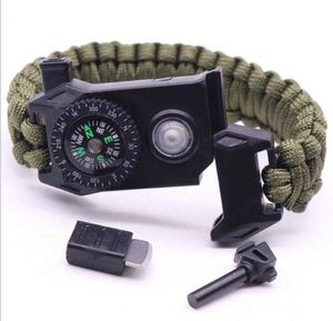 Camping en plein air Randonnée Escalade Kit de voyage Boucle de vitesse Paracord Corde de sauvetage Bracelet d'évasion Bracelet tissé avec lampe torche Sifflet