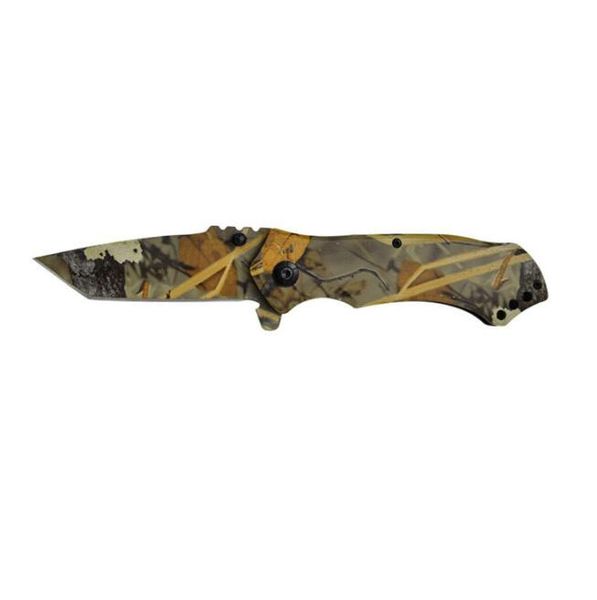 Cuchillo plegable para caza y acampada al aire libre, hoja de acero inoxidable 440, cuchillo de camuflaje multiusos de alta dureza