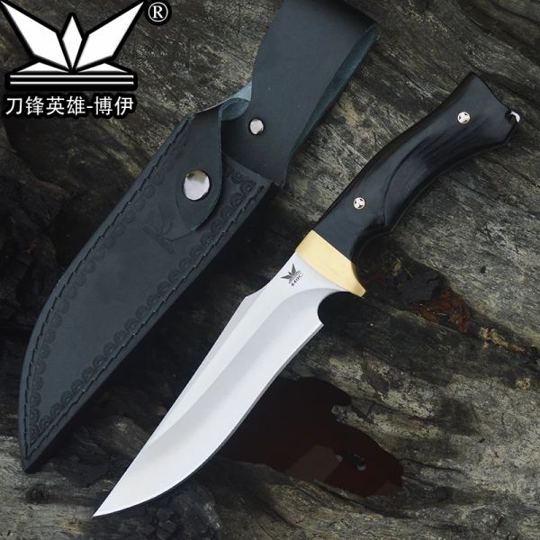 Cuchillo para acampar al aire libre 440C, cuchillo de hoja fija de espiga completa con funda, mango de madera, cuchillos tácticos de supervivencia, herramienta de autodefensa, cuchillos de rescate EDC,