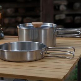 Outdoor Camping Picknick Draagbare roestvrijstalen ketel Koekenpan, tweedelige set 334