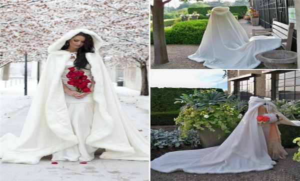 Capa de capa al aire libre Winter Winter Bridal Cloak Faux Fur Boda Wraps Jackets encapuchado para bodas de invierno Capas de novia Vestidos de invitado de boda4317819