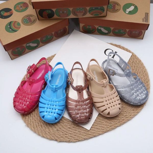 Sandalias de verano Melissa de nuevo Color para niños al aire libre, zapatos de gelatina a la moda para niñas, zapatos cómodos de playa suaves para bebés Roma HMI090