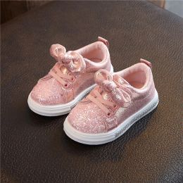 Chaussures d'extérieur à paillettes pour filles, baskets de Sport avec nœud papillon en cristal pour petites filles de 06 ans, chaussures à paillettes PU