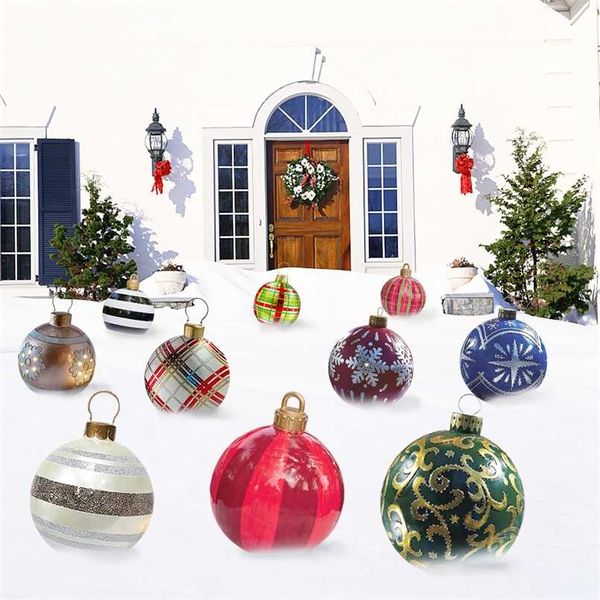 Boule décorée gonflable de Noël en plein air en PVC, décorations d'arbre géantes de 23,6 pouces, décor de vacances 211019