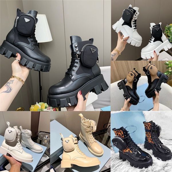 Bottes de combat en plein air Chaussures en cuir de veau en nylon Chaussures à plate-forme de designer pour femmes Noir Blanc Automne Hiver Bottes militaires Hommes Femmes Chaussures de combat