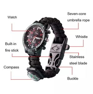 Outdoor Custom Paracord Armband met mes Kompas horloge Survival Emergency Kit Groothandel Hoogwaardige Survival Armband Horloge