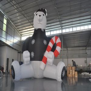 Outdoor Customed 8mH (26ft) met blazer opblaasbare sneeuwbeer High Giant Cartoon Christmas Decorations Store Display