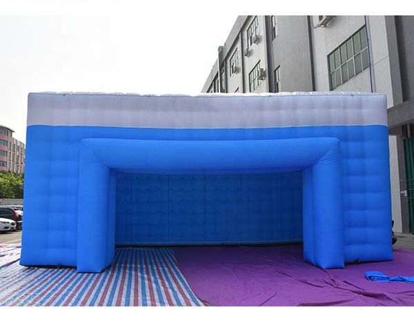 Extérieur personnalisé n'importe quelle taille 10mwx8mx3,5 mh (33x26x11.5ft) Blue Booth Booth Cube Stand Circus Tente avec souffleur d'air pour les événements de promotion de la fête et de la marque