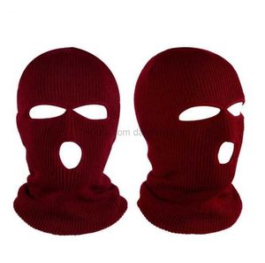 Outdoor Fietsen Acryl Garen Volgelaatsmasker Fiets Ski Fietstocht Masker Winter Warm Cap Bivakmuts Kap Leger Tactische CS 3 Gat Gebreide Mutsen Sjaal