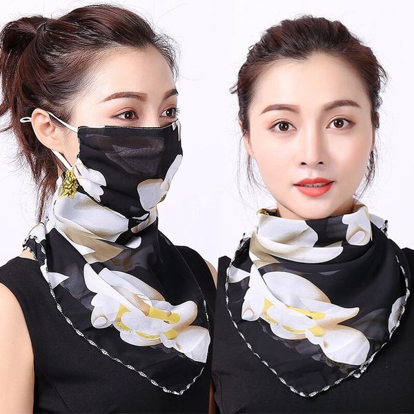 Cyclisme en plein air coupe-vent femmes foulards en soie multifonctions masque facial anti-poussière respirant parasol cou protecteur écharpe masque buccal réutilisable