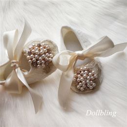 Dollbling d'extérieur 2022, couleur crème jaune clair, lacets en Satin, perles, vente en gros, dernières chaussures souples pour bébés et tout-petits