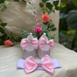 Outdoor Dollbling 4 Seasons Fille 04 ans Gracefule Rose Noeud Papillon Chaussures d'intérieur à semelle souple pour baptême ou fête prénatale