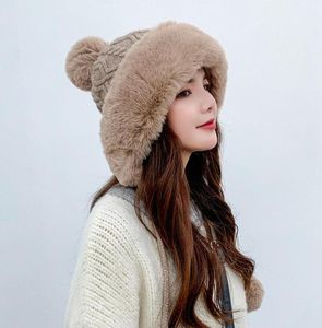 Bouchette en laine extérieure en tricot en tricot Snow Ski Bomber Bomber Trapper chapeau femmes fausses fourrure pompe hiver bonnet chapeau bonnet féminin cap4516082