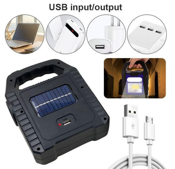 Linterna de emergencia para exteriores, lámpara solar portátil cCOB, potente linterna recargable USB resistente al agua