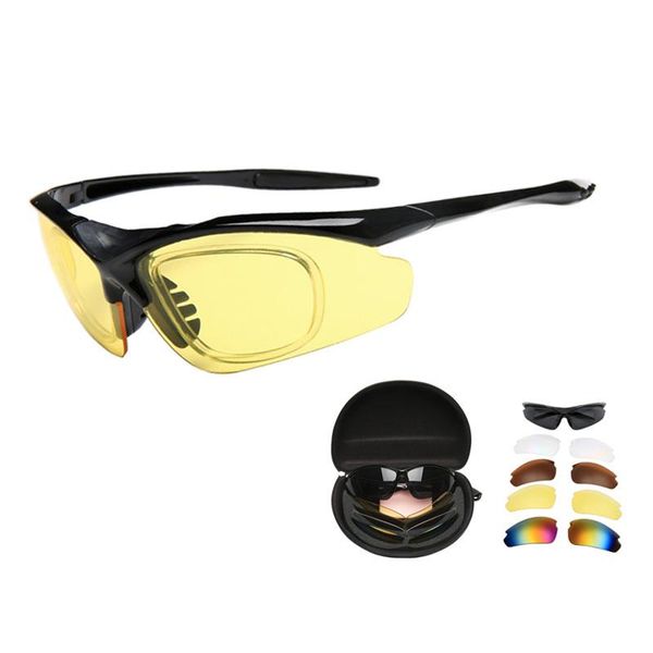 Lunettes de plein air 5 lentilles / ensemble Lunettes tactiques anti-impact Vision nocturne Lunettes de tir militaires Hommes Paintball CS Jeu de guerre Lunettes de soleil