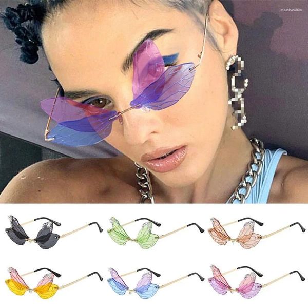 Lunettes de soleil de libellule des lunettes de libellule pour les femmes Irréguleux TRENDY BLING Diamond Sun Gernes Fashion Party Halloween Costume