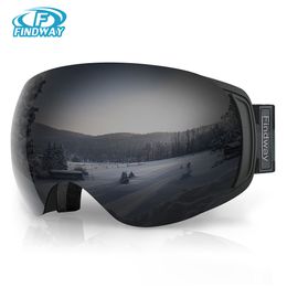 Lunettes de plein air Findway Aldult Lunettes de ski 100 UV 400 Protection Lentille interchangeable Anti-buée sur lunettes Snowboard pour femmes hommes 230725