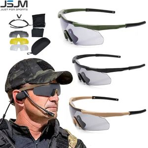 Lunettes d'extérieur JSJM lunettes tactiques militaires CS Airsoft lunettes de tir coupe-vent HD 3 lentilles Motocross moto alpinisme sûr 231201