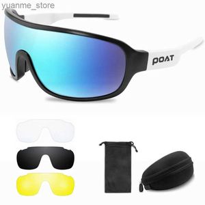 Outdoor bril Men Women Poat Cycling Sun Glasses Bike Bicycle Fashion 4 Lens Glazen UV400 Outdoor Sports brillen met case Y240410