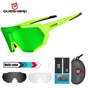 Lunettes de soleil QUESHARK Femmes Hommes Grand Cadre HD Polarisé 3 Lentilles Cyclisme Lunettes De Soleil Sports VTT Lunettes De Vélo Équitation Vélo De Route Lunettes 230630