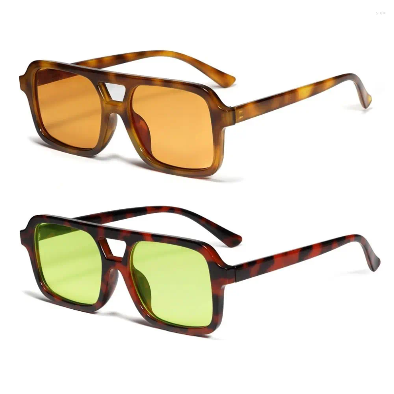 Outdoor Eyewear Retro 70s Square Sunglasses For Women Men UV Protection Double Bridge Sun Glasses Vintage Trendy Rectangle Shades