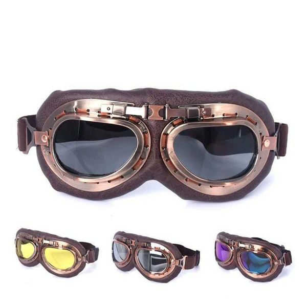 Lunettes d'extérieur Lunettes de moto rétro Lunettes Vintage Moto Lunettes classiques pour Harley Pilot Steampunk ATV Vélo Casque en cuivre 240122