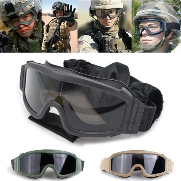 Gafas tácticas de gafas al aire libre 3 lentes ejército militar a prueba de viento