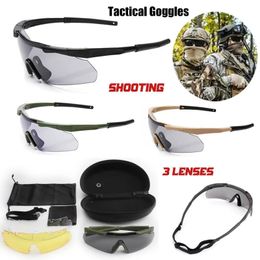 Outdoor brillen Tactische bril Buitensporten Klimmen Vissen Veiligheidsbril CS Game Militaire uitrusting 3 lenzen Set Beschermingsbrillen 230928