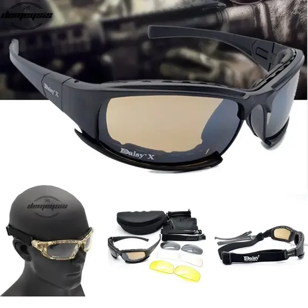 Lunettes de soleil Tactical Goggles Sunglasses Men 4 Lens Kit de jeu de guerre des hommes pour le tir de randonnée sportive