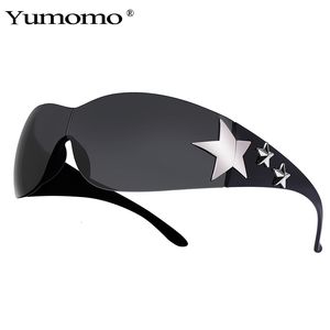 Outdoor Brillen UV400 Randloze y2k Zonnebril Voor Vrouwen Mannen Punk Goggle Trendy Shield Zonnebril Eyewear 3D Vijf Ster Strass 230609