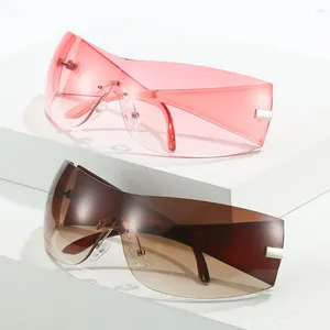 Eyewear extérieurs Femmes hommes One Piece Futuriste Hip Hop Rimless Wrap-Around Y2K Sunglasses Sun Glasse